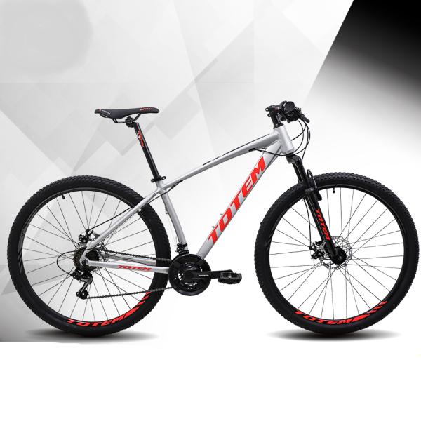BICICLETA MTB TOTEM T7 DISCOS MECANICOS 7V 17" GRIS CLARO ROJO NEGRO